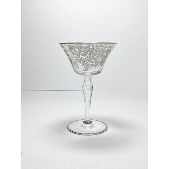 SILVER CITY Glass Silver Overlay 5 Wine Glasses 5 5/8” 8oz VTG MCM 60s GrapeLeaf - Picture 2 of 3